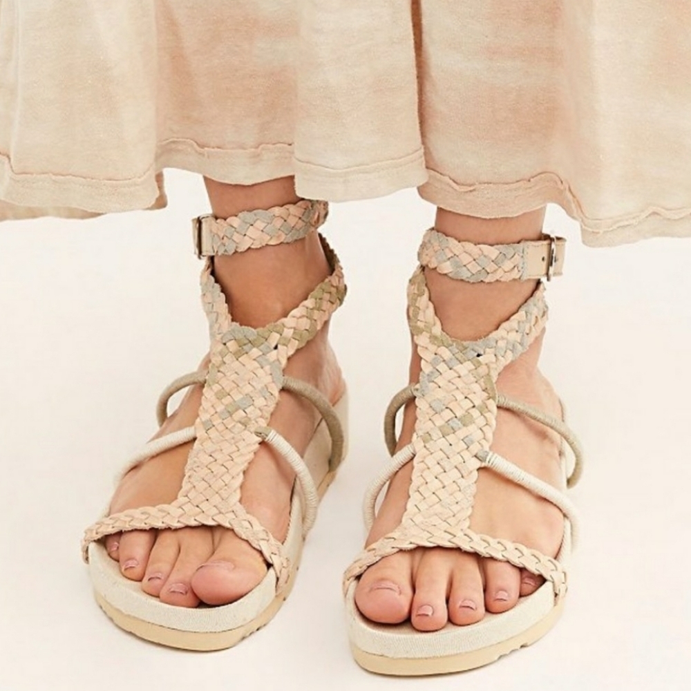 Free People Braided Strappy Gladiator Sandals in Beige